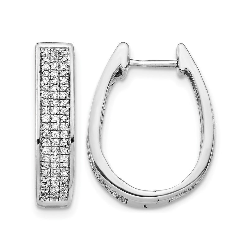 14k White Gold Real Diamond Large Hinged Oval Hoop Earrings