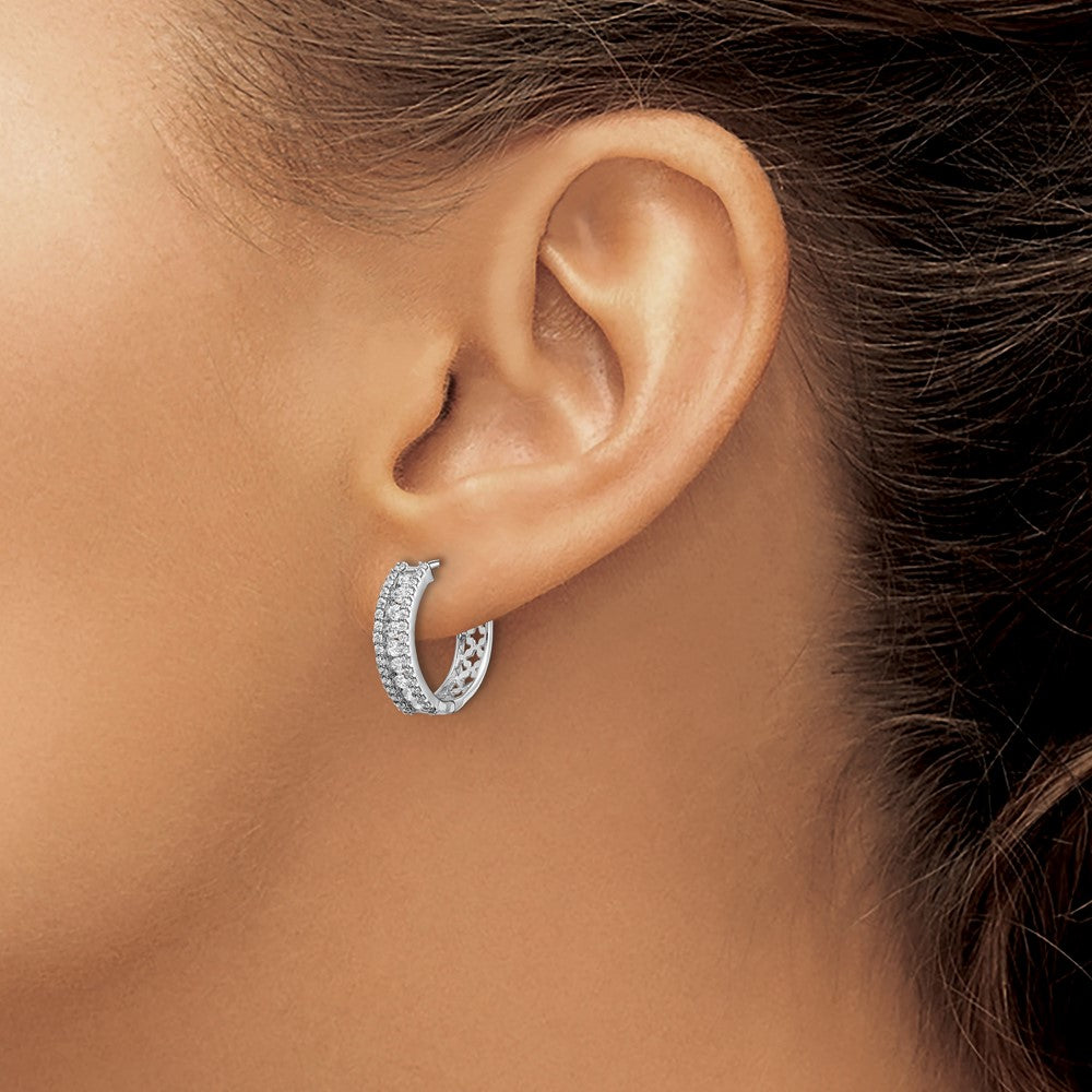 14k White Gold Real Diamond Hinged Hoop Earrings