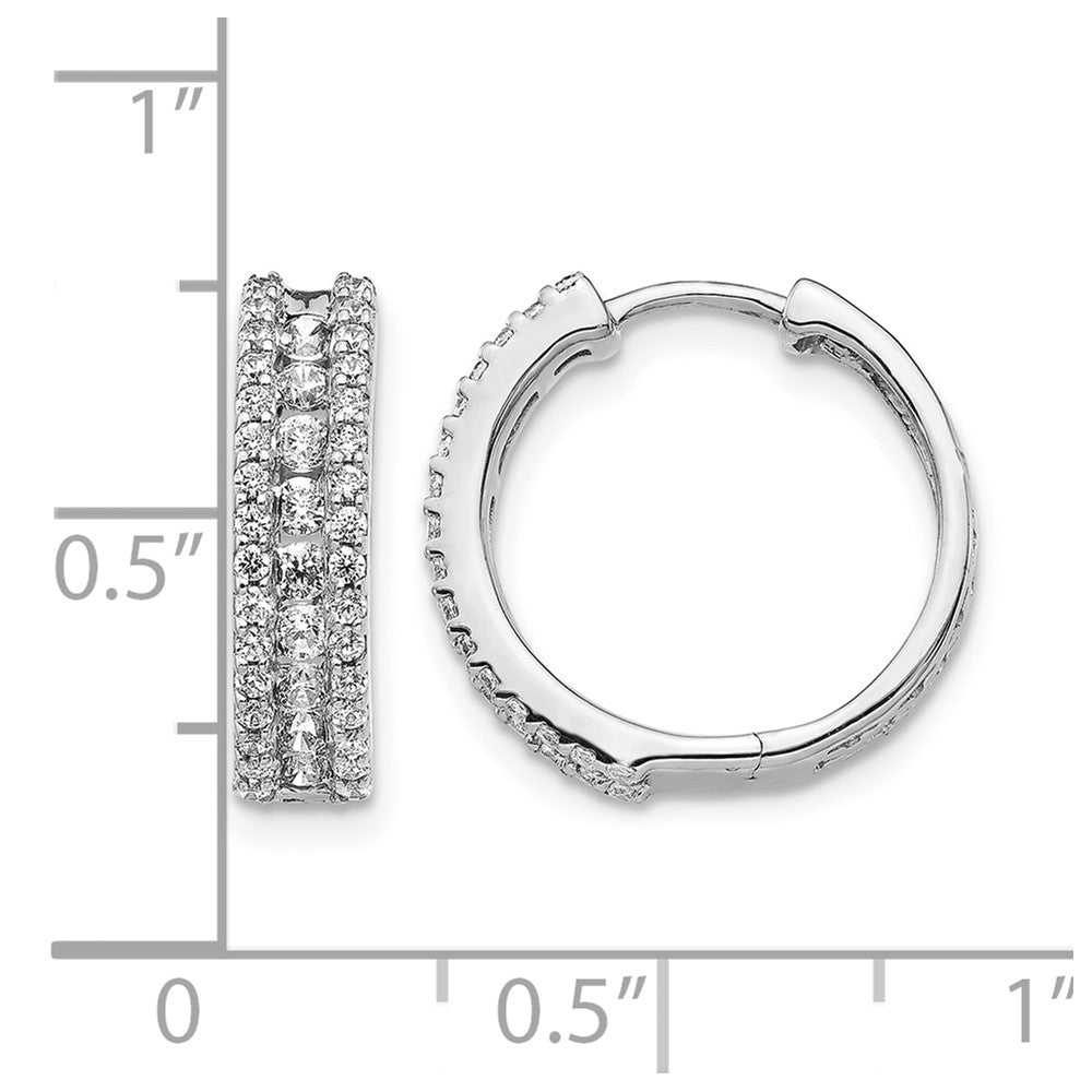 14k White Gold Real Diamond Hinged Hoop Earrings