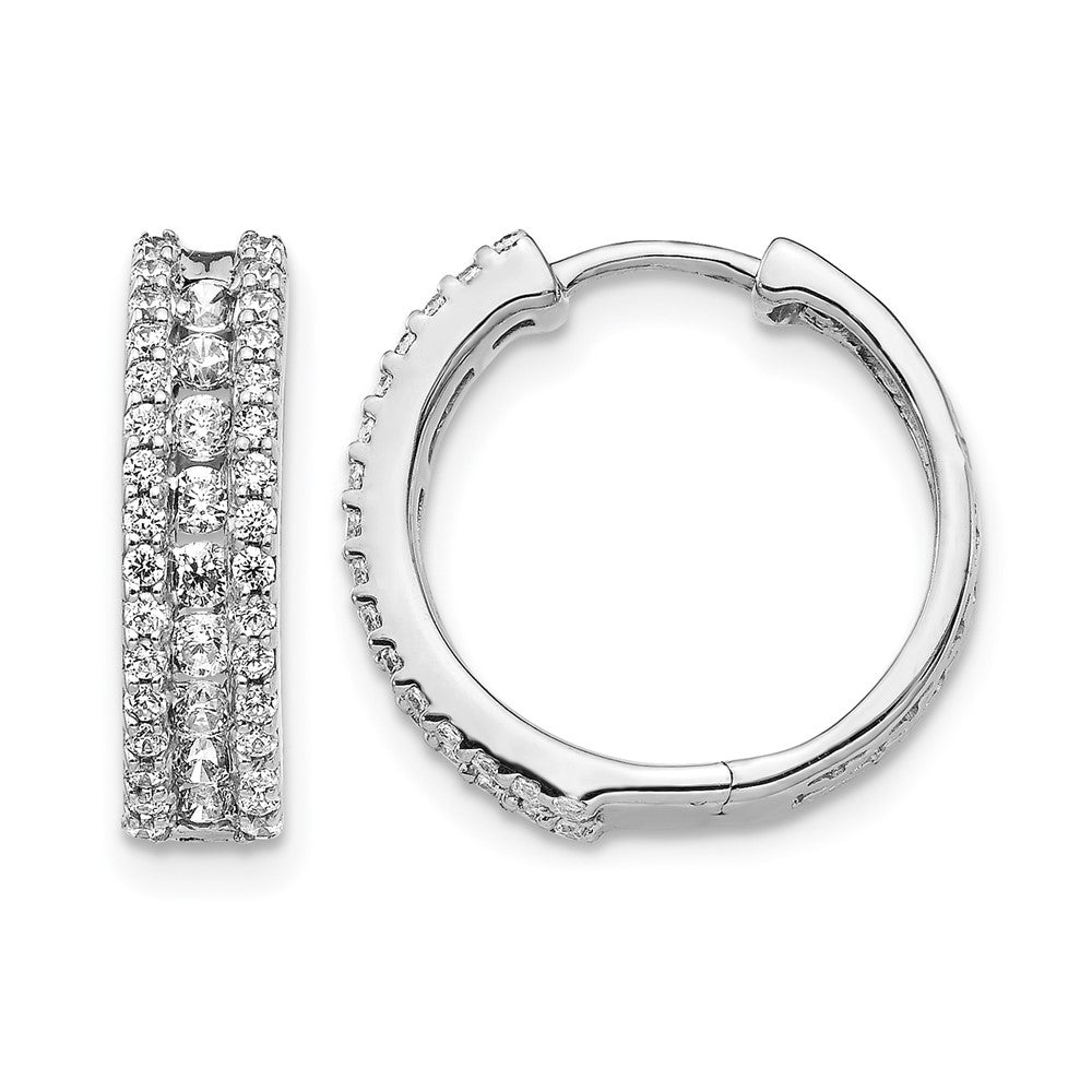14k White Gold Real Diamond Hinged Hoop Earrings