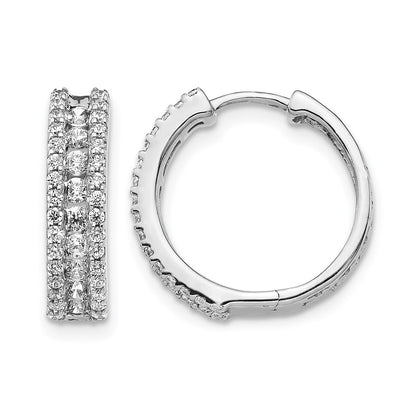 14k White Gold Real Diamond Hinged Hoop Earrings
