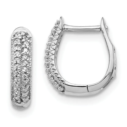 10K White Gold Polished Diamond Hinged Hoop Earrings