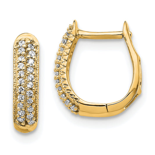 10K Yellow Gold Polished Diamond Hinged Hoop Earrings