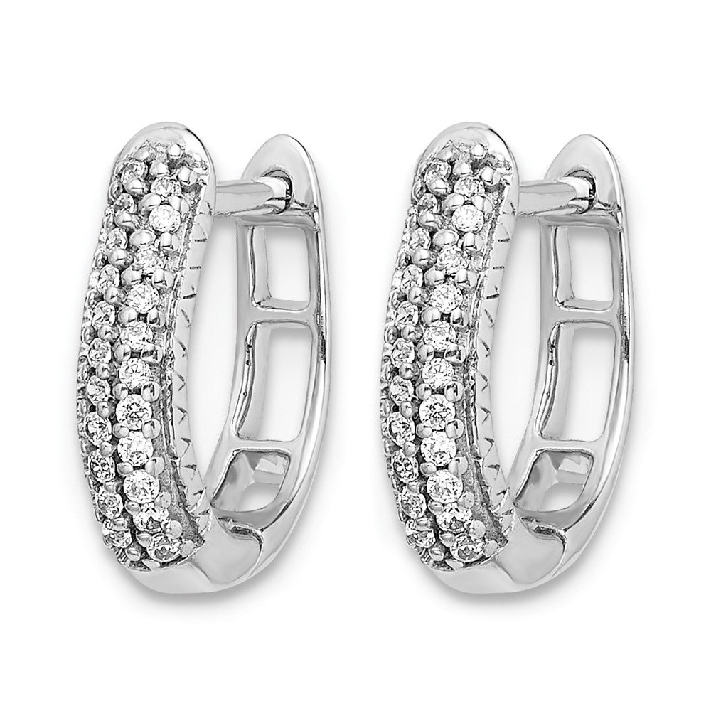 14k White Gold Polished Real Diamond Hinged Hoop Earrings