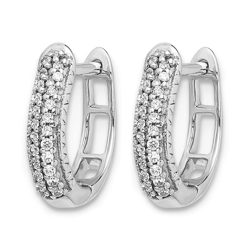 14k White Gold Polished Real Diamond Hinged Hoop Earrings