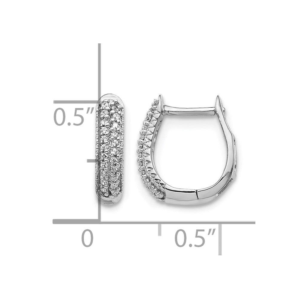 14k White Gold Polished Real Diamond Hinged Hoop Earrings