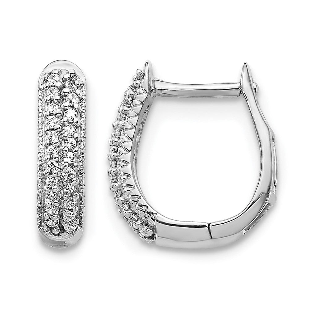 14k White Gold Polished Real Diamond Hinged Hoop Earrings