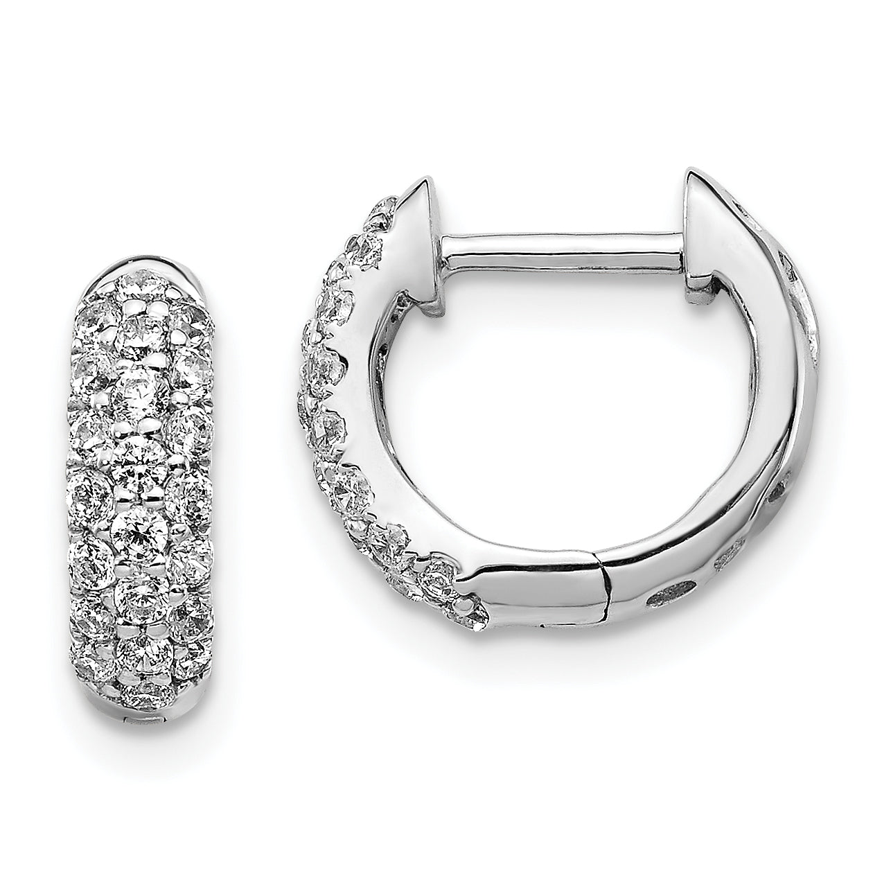 10K White Gold Diamond Hinged Hoop Earrings