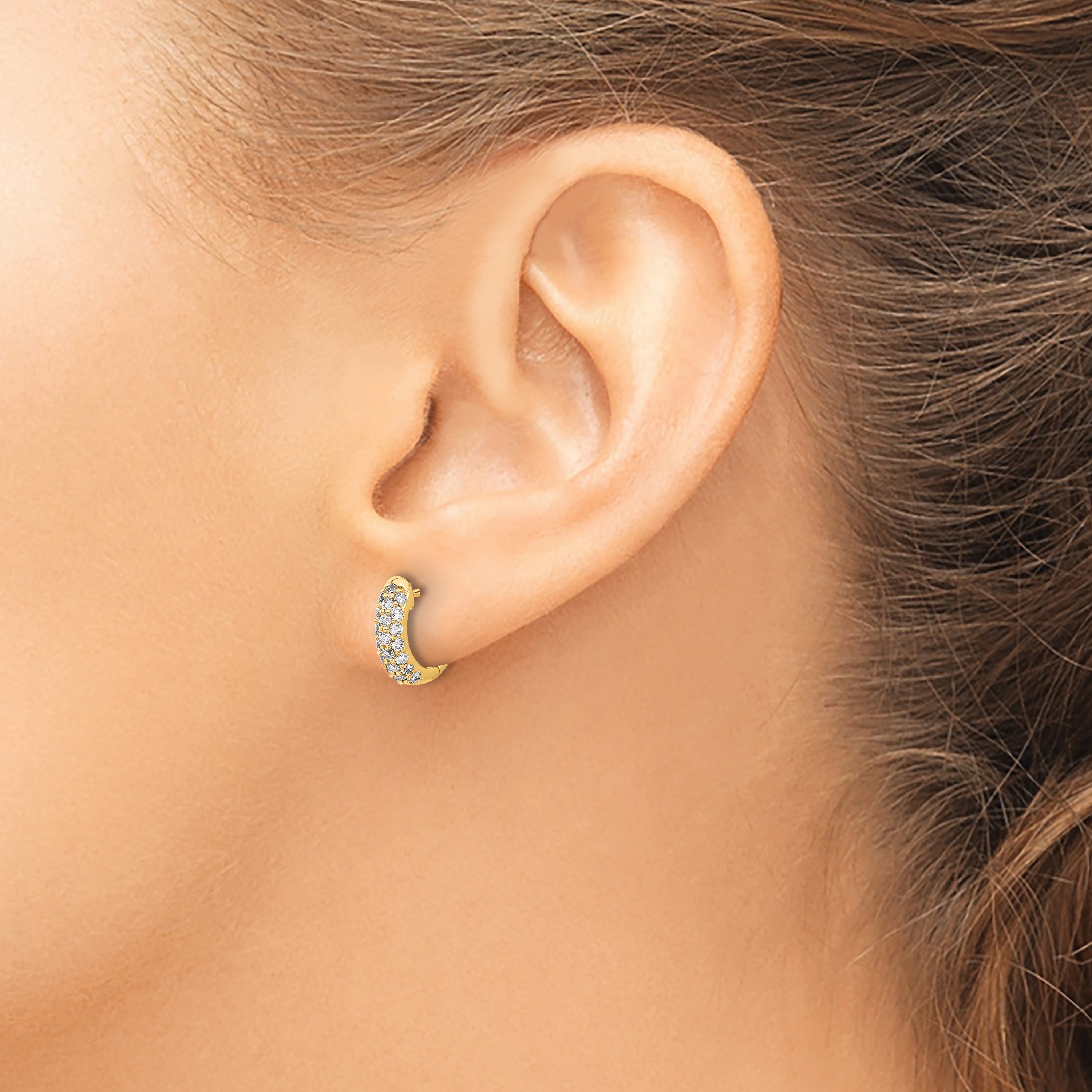10K Yellow Gold Diamond Hinged Hoop Earrings