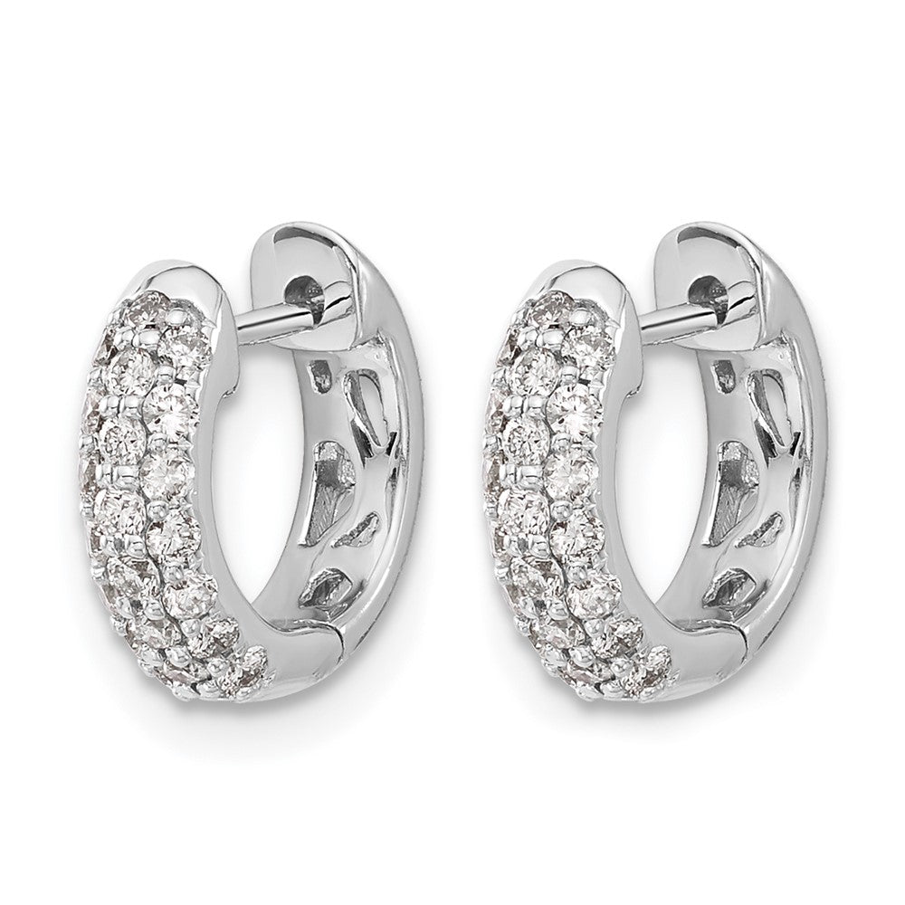 14k White Gold Real Diamond Hinged Hoop Earrings