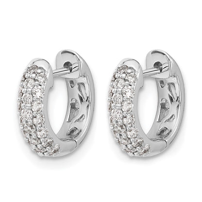 14k White Gold Real Diamond Hinged Hoop Earrings