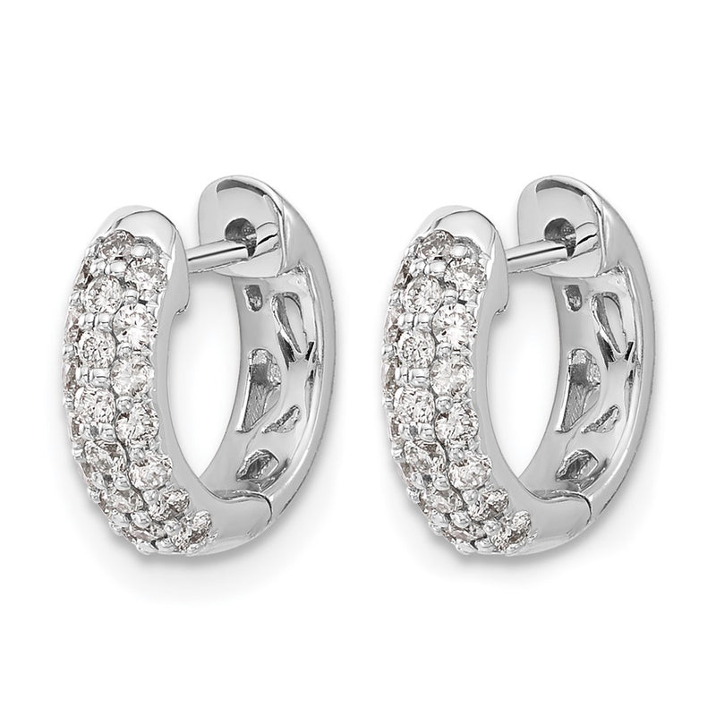 14k White Gold Real Diamond Hinged Hoop Earrings