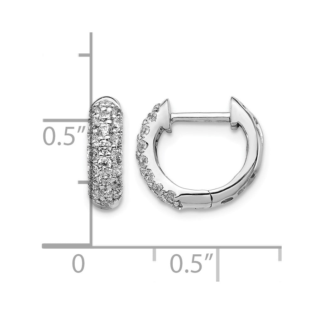 14k White Gold Real Diamond Hinged Hoop Earrings