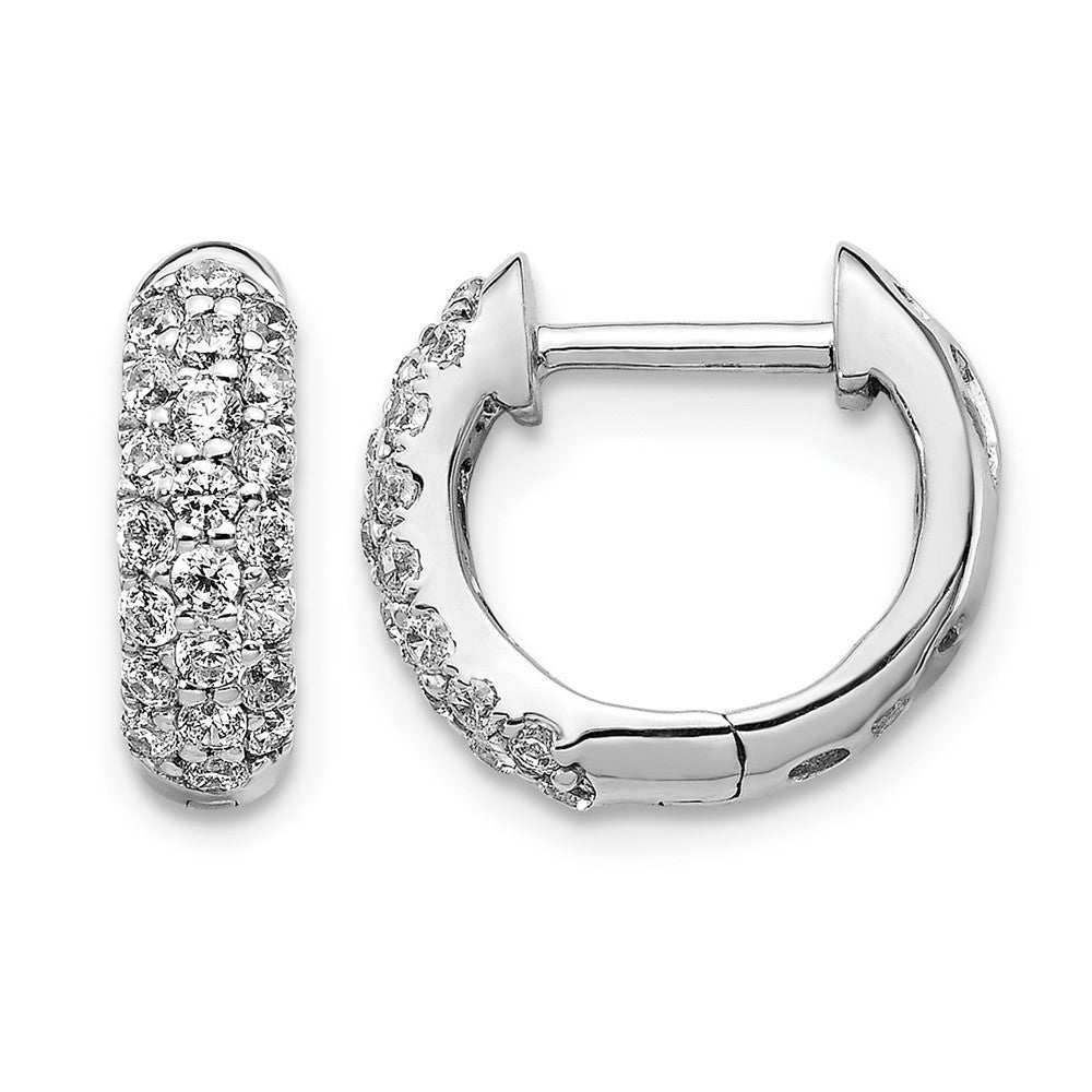 14k White Gold Real Diamond Hinged Hoop Earrings