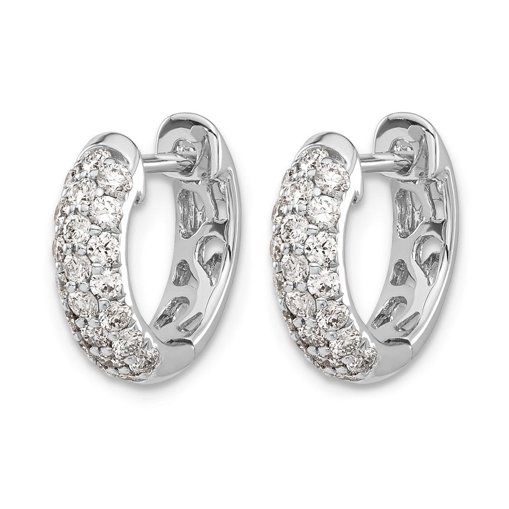 14k White Gold Real Diamond Hinged Hoop Earrings