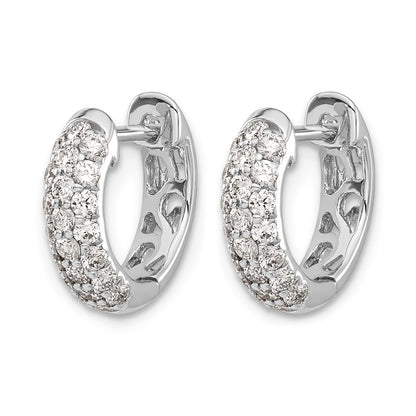 14k White Gold Real Diamond Hinged Hoop Earrings