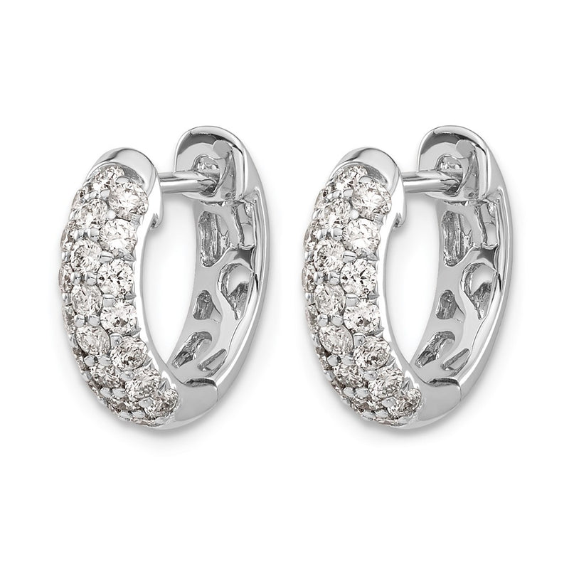 14k White Gold Real Diamond Hinged Hoop Earrings