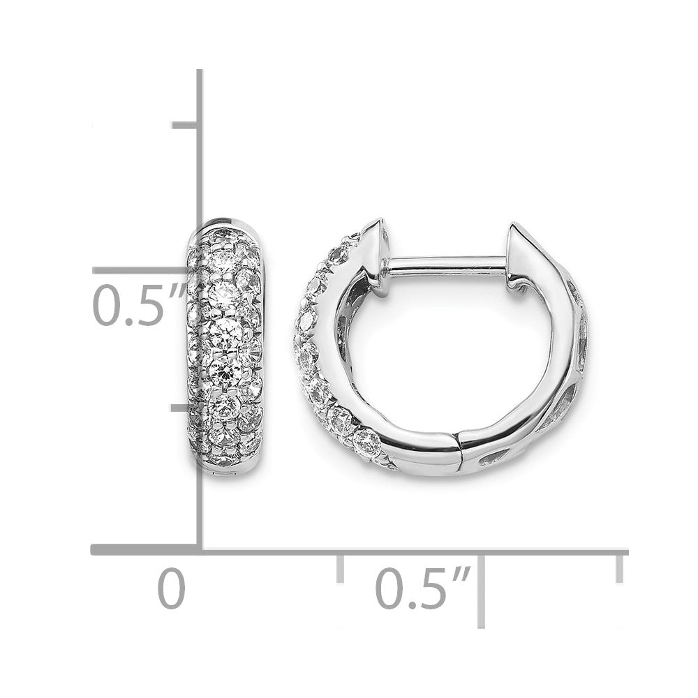 14k White Gold Real Diamond Hinged Hoop Earrings
