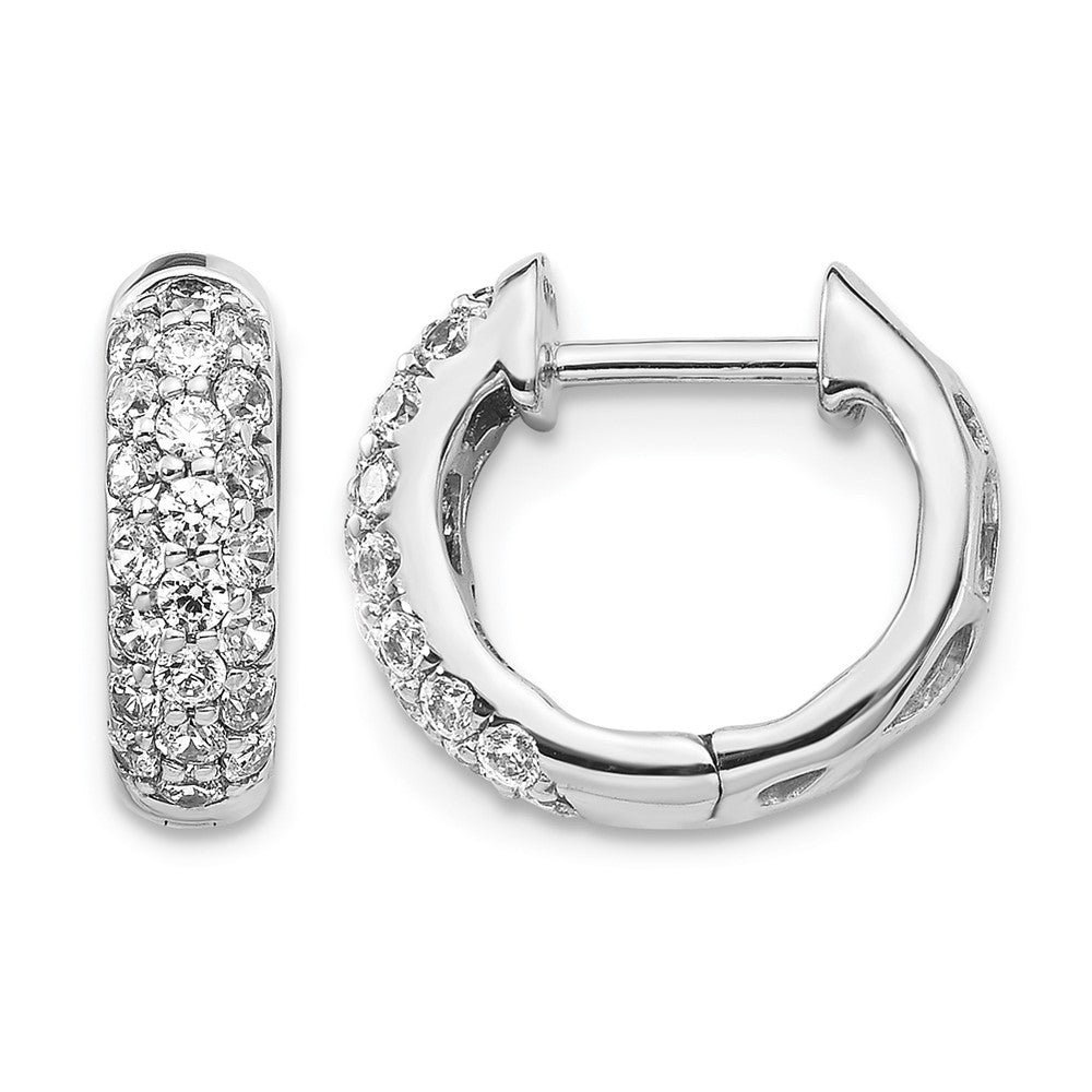 14k White Gold Real Diamond Hinged Hoop Earrings