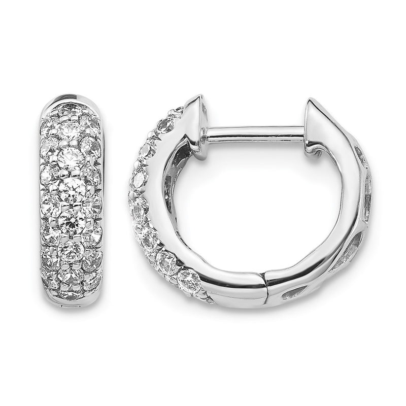 14k White Gold Real Diamond Hinged Hoop Earrings