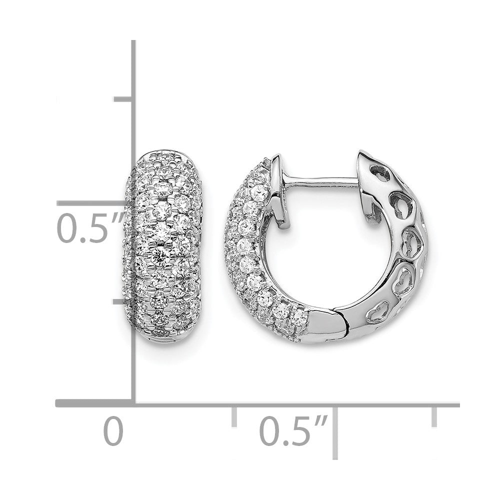 14k White Gold Real Diamond Hinged Hoop Earrings