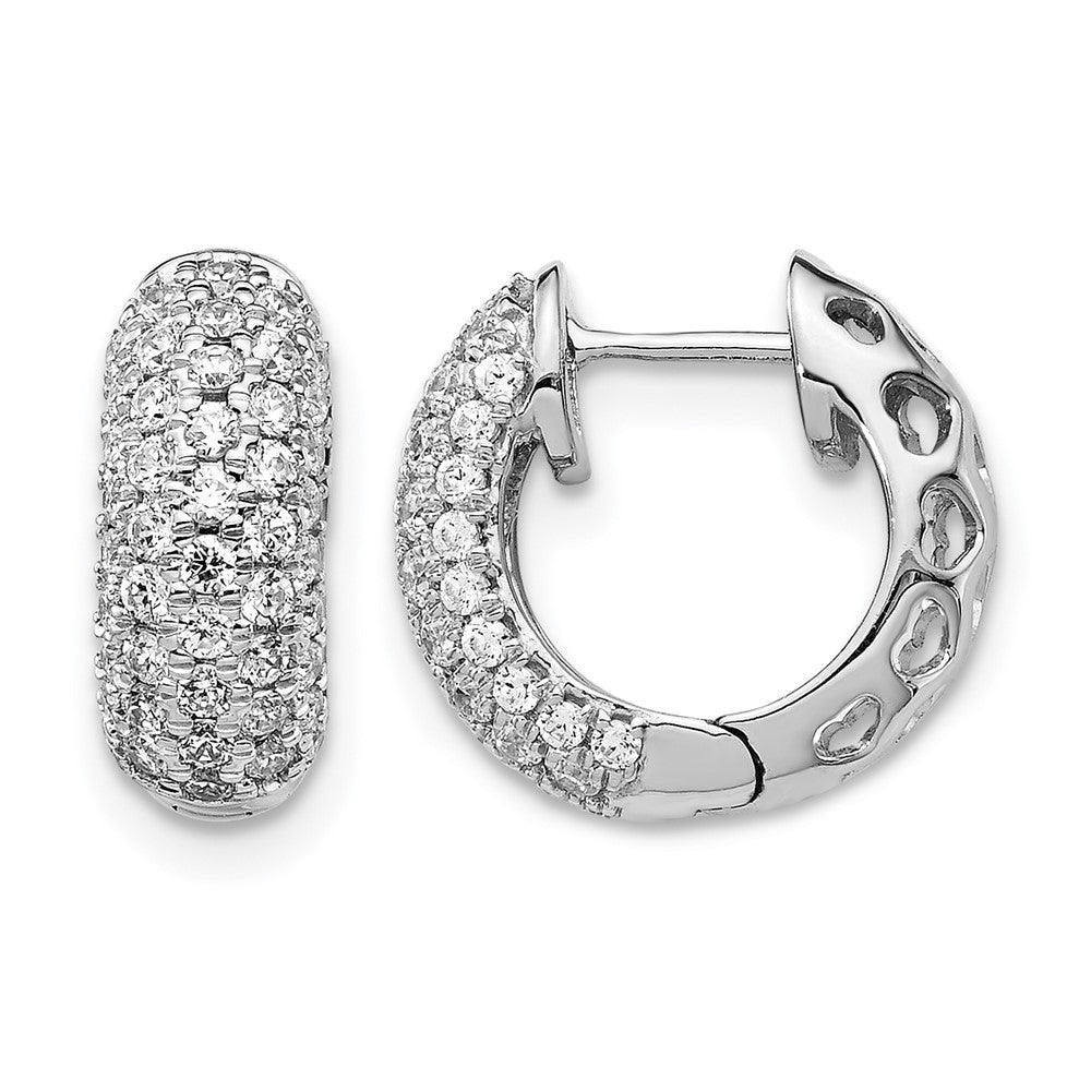14k White Gold Real Diamond Hinged Hoop Earrings