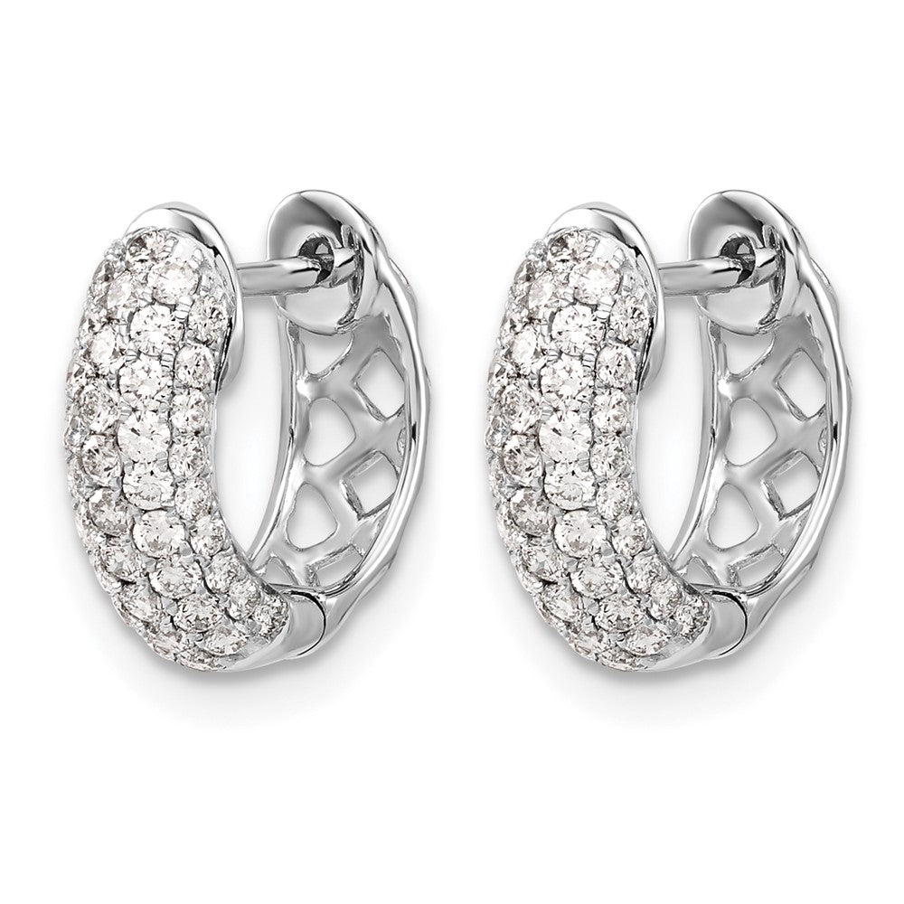 14k White Gold Real Diamond Hinged Hoop Earrings