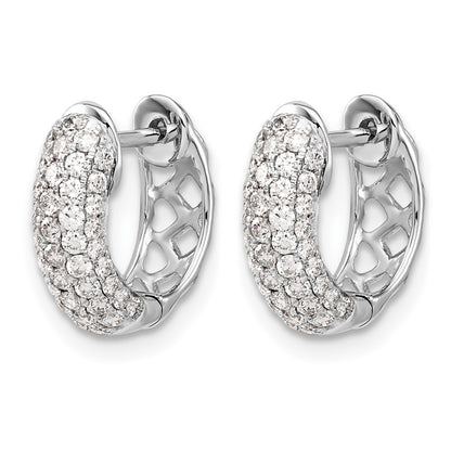 14k White Gold Real Diamond Hinged Hoop Earrings