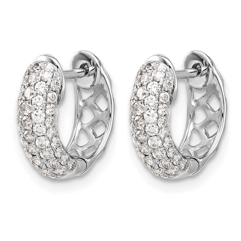 14k White Gold Real Diamond Hinged Hoop Earrings