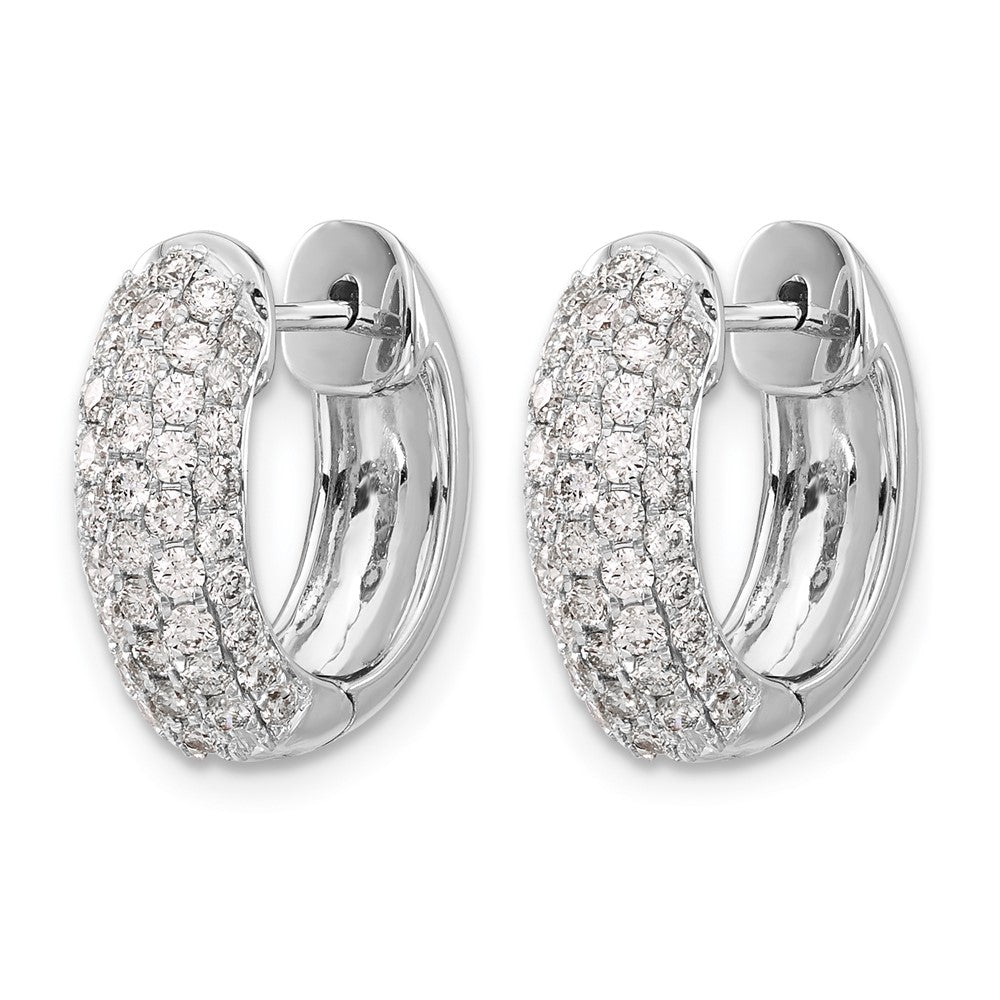 14k White Gold Real Diamond Hinged Hoop Earrings