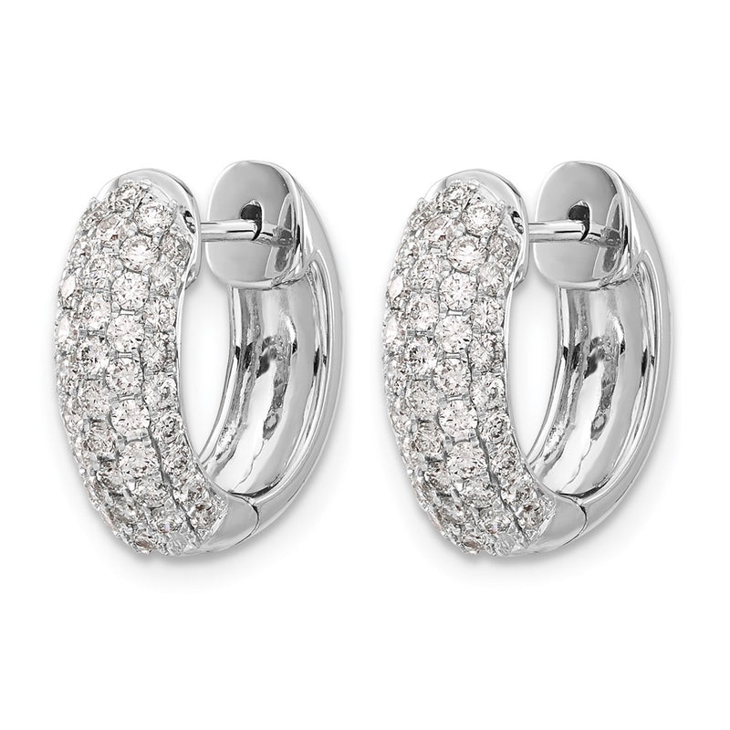 14k White Gold Real Diamond Hinged Hoop Earrings