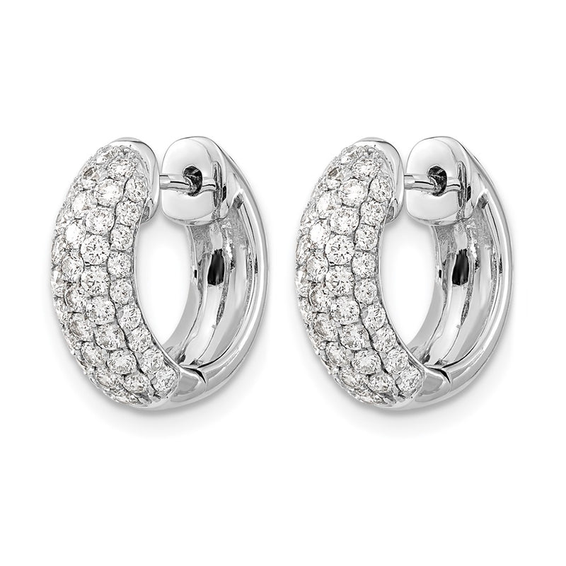 14k White Gold Real Diamond Hinged Hoop Earrings