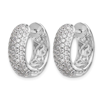 14k White Gold Real Diamond Hinged Hoop Earrings