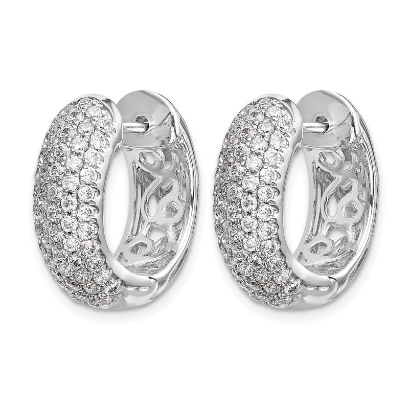 14k White Gold Real Diamond Hinged Hoop Earrings