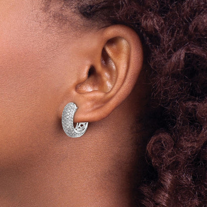 14k White Gold Real Diamond Hinged Hoop Earrings