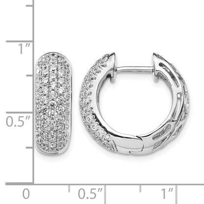 14k White Gold Real Diamond Hinged Hoop Earrings
