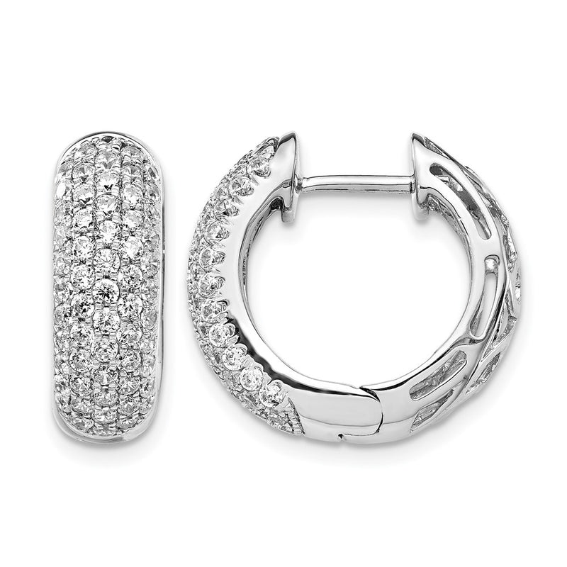 14k White Gold Real Diamond Hinged Hoop Earrings