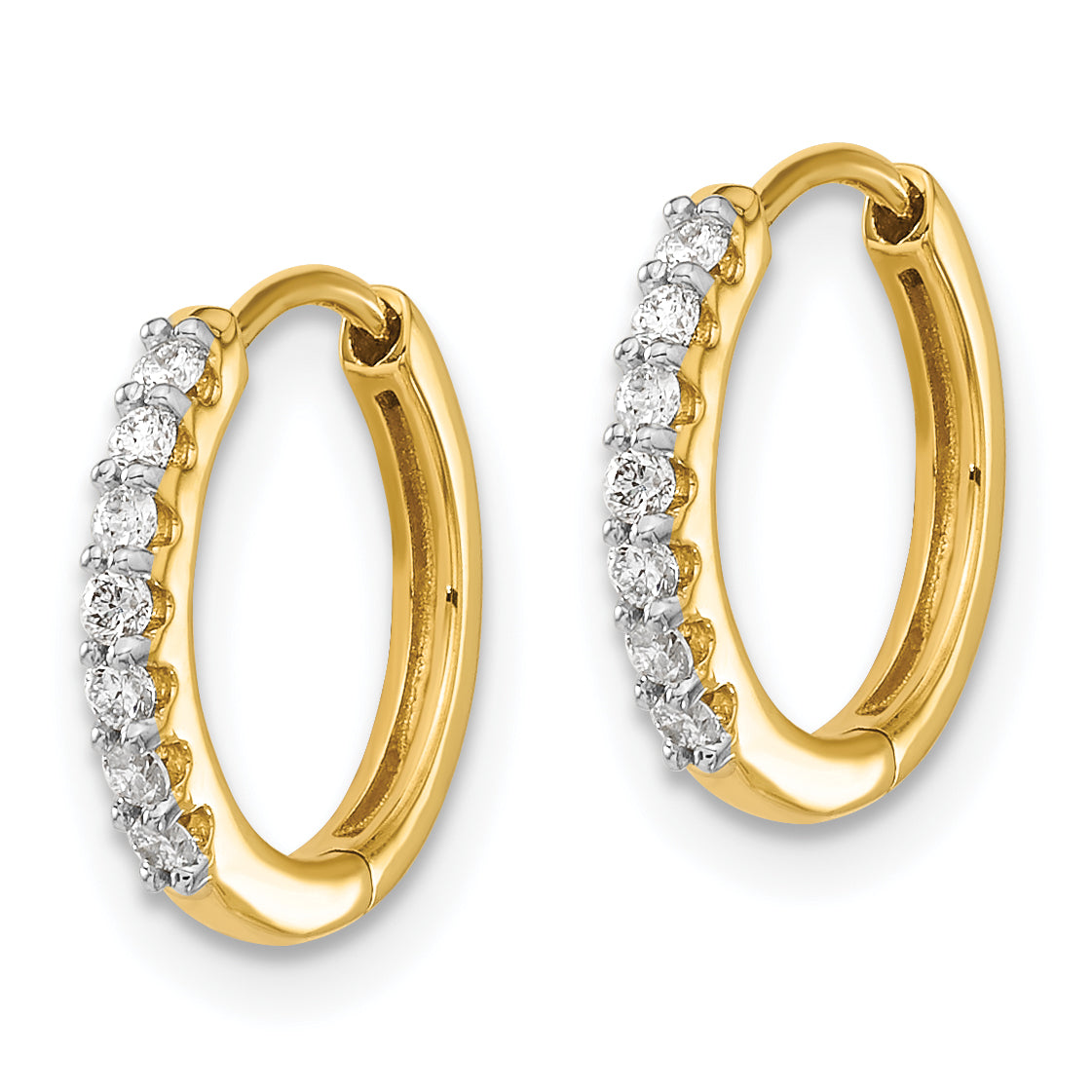 14k Yellow Gold White 1/8 Ct. Lab Grown Diamond VS/SI+ G+ Hinged Hoop Earrings