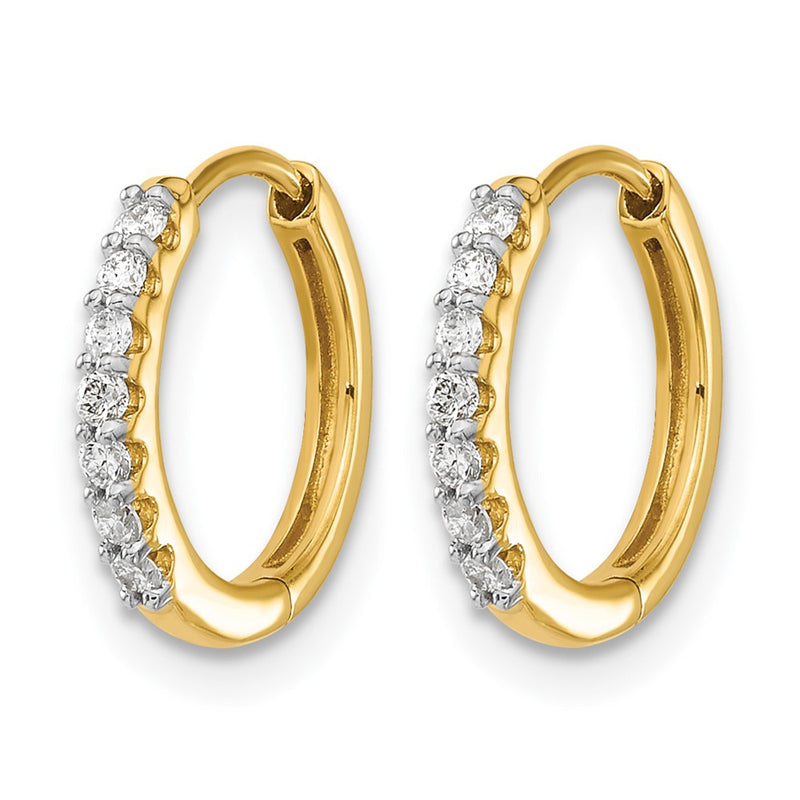 14k Yellow Gold White 1/8 Ct. Lab Grown Diamond VS/SI+ G+ Hinged Hoop Earrings