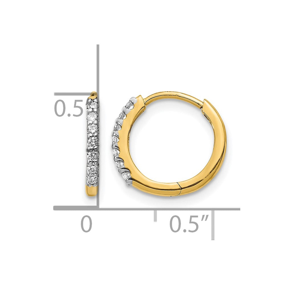 14k Yellow Gold White 1/8 Ct. Lab Grown Diamond VS/SI+ G+ Hinged Hoop Earrings