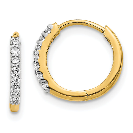 14k Yellow Gold White 1/8 Ct. Lab Grown Diamond VS/SI+ G+ Hinged Hoop Earrings