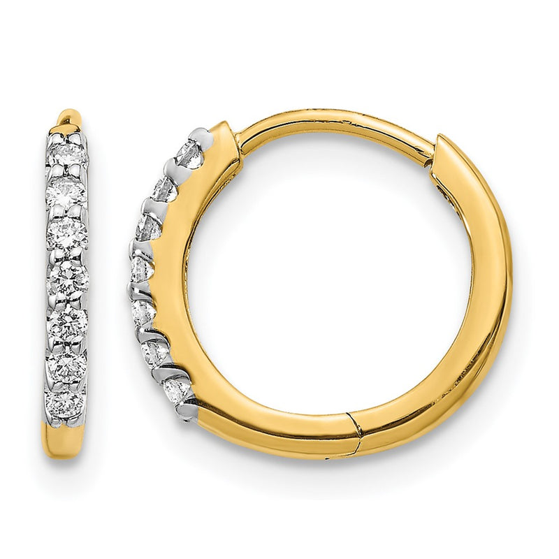 14k Yellow Gold Real Diamond Hinged Hoop Earrings