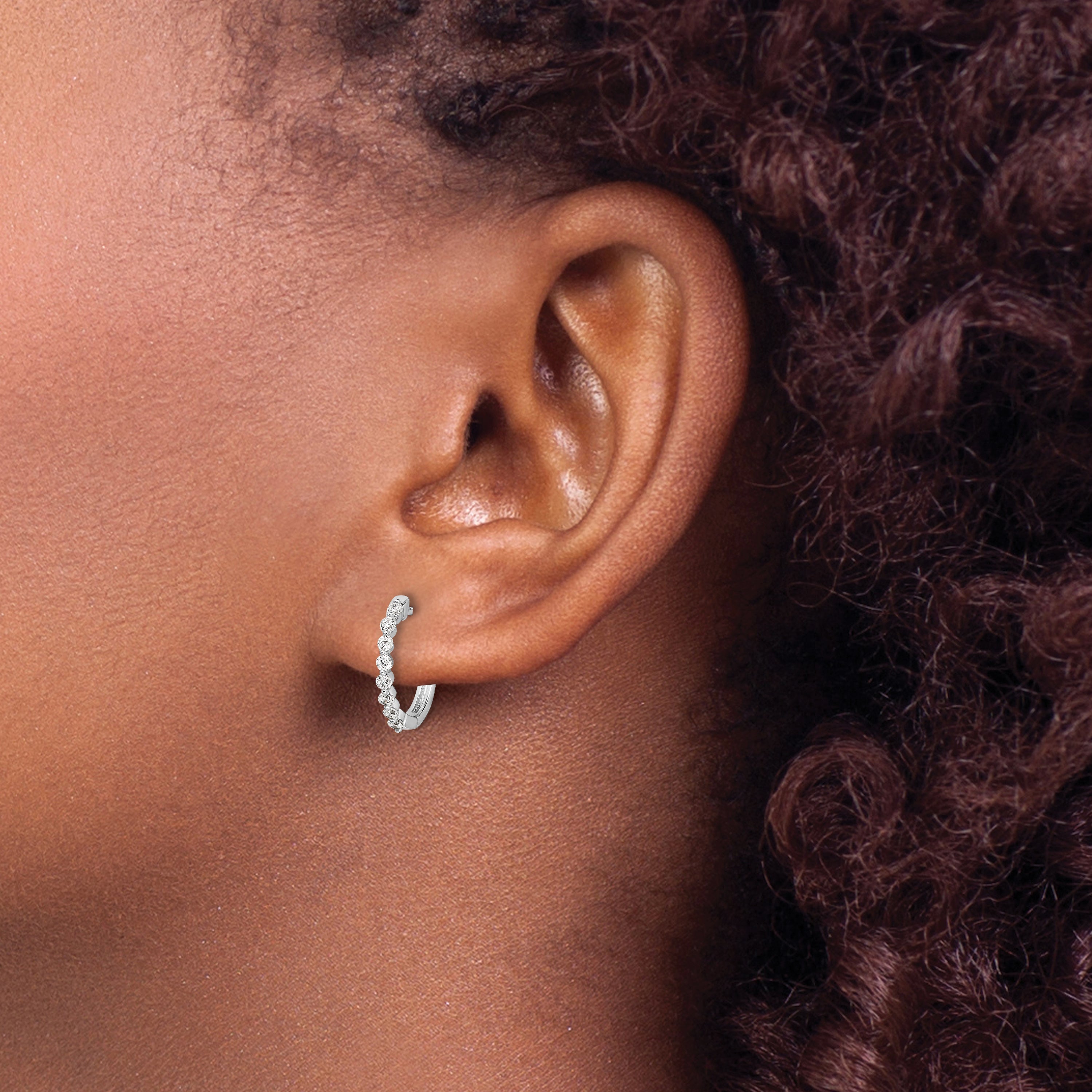 10K White Gold Diamond Hinged Hoop Earrings