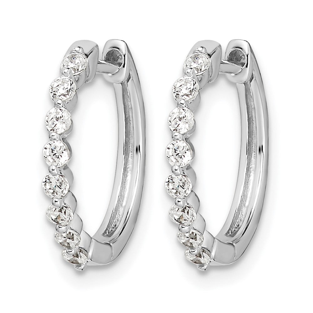 14k White Gold Real Diamond Hinged Hoop Earrings
