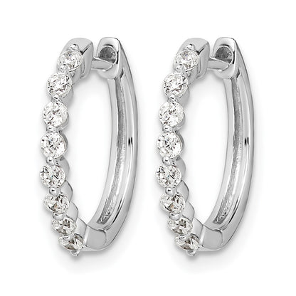 14k White Gold Real Diamond Hinged Hoop Earrings