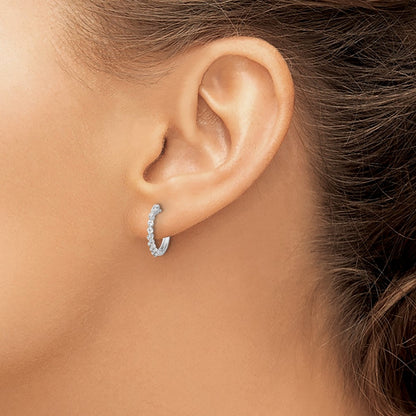 14k White Gold Real Diamond Hinged Hoop Earrings