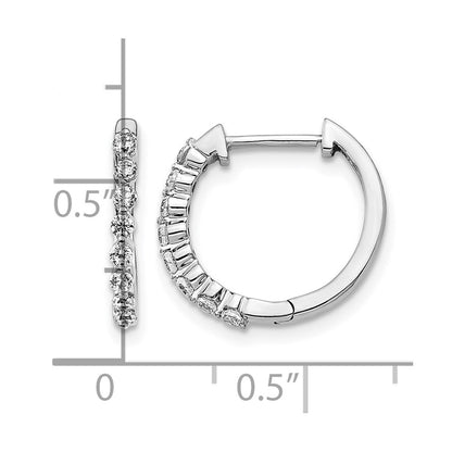 14k White Gold Real Diamond Hinged Hoop Earrings