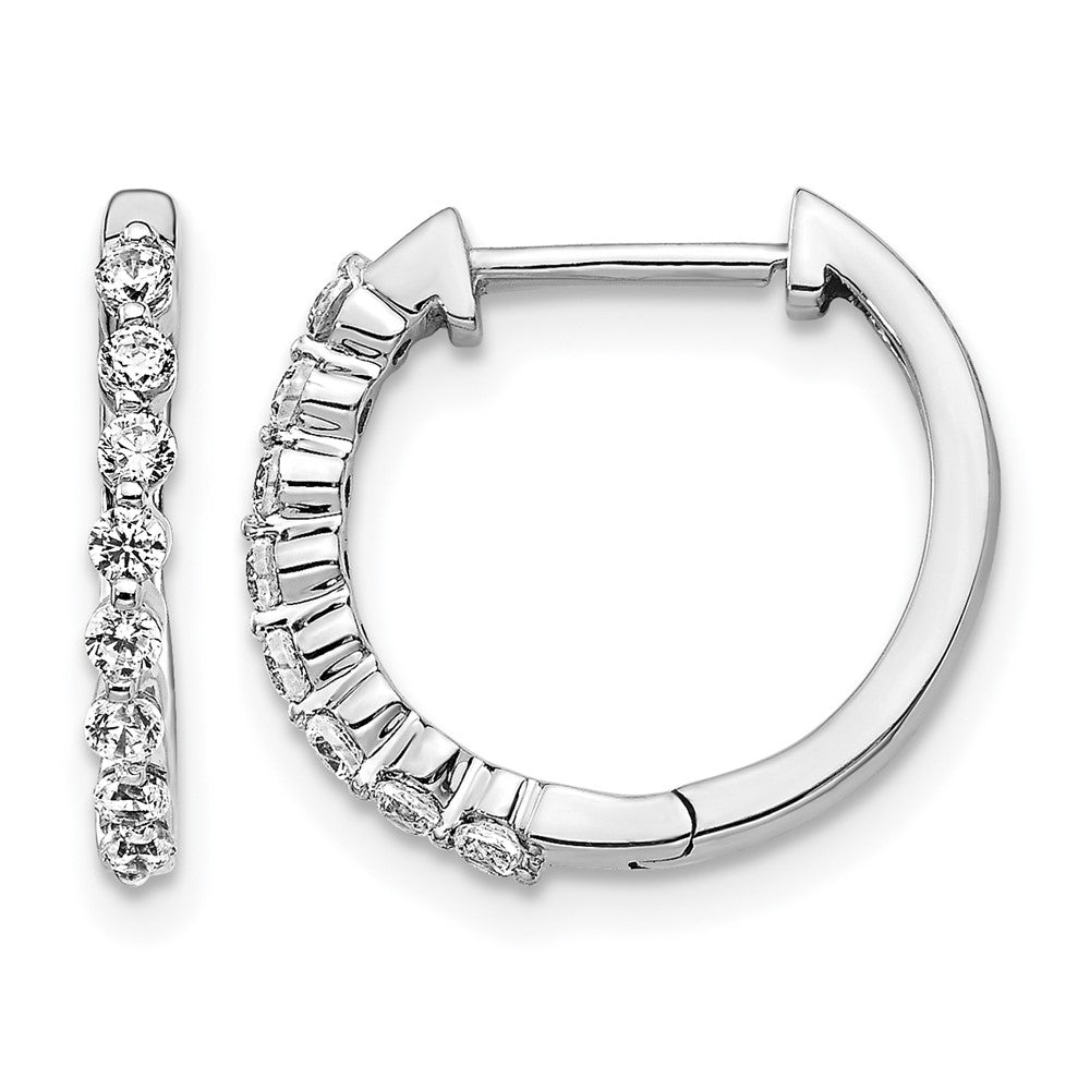 14k White Gold Real Diamond Hinged Hoop Earrings