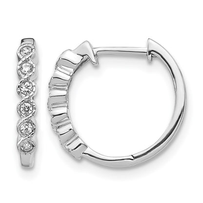 14k White Gold Real Diamond Hinged Hoop Earrings