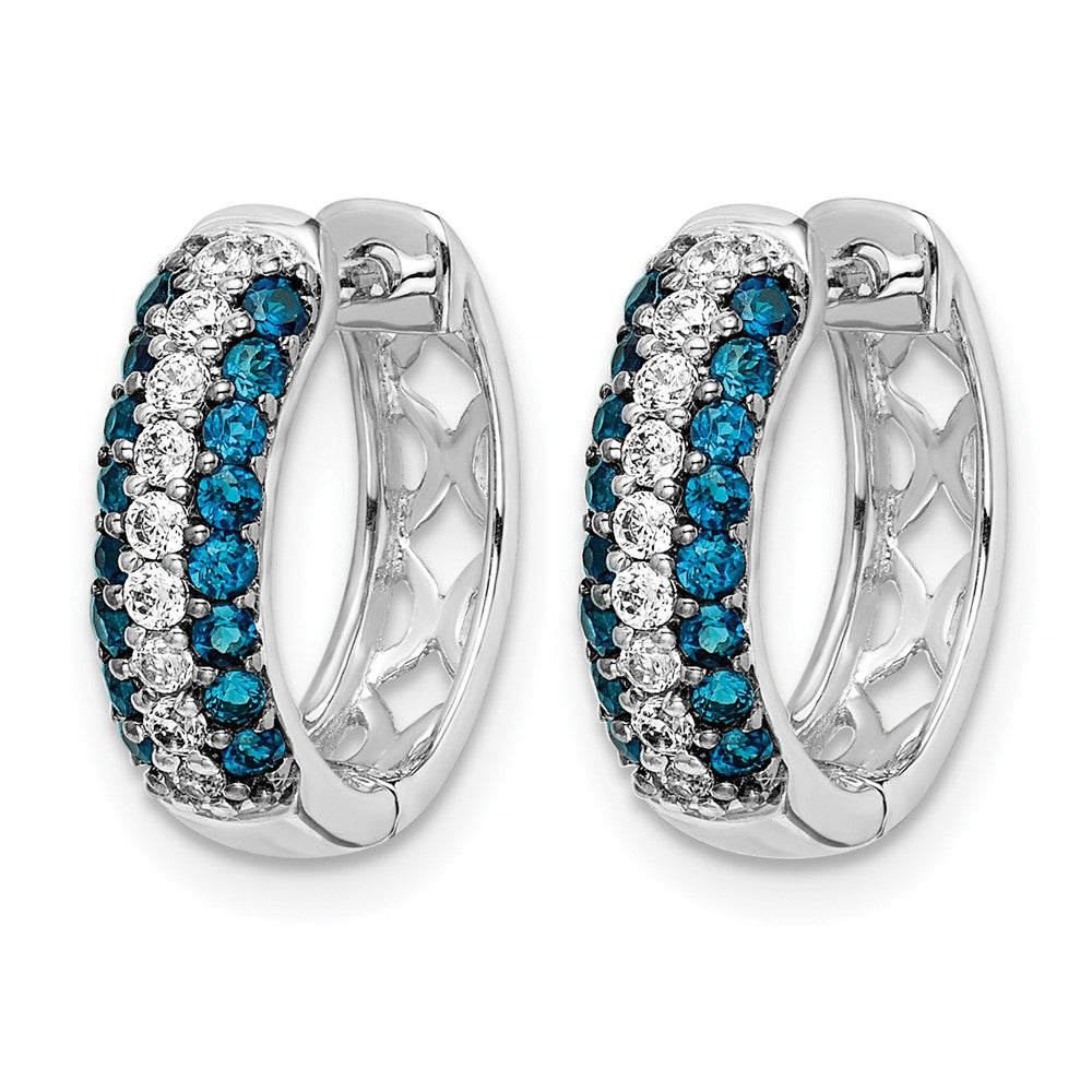 14K White Gold And Blue Diamond Hinged Hoop Earrings